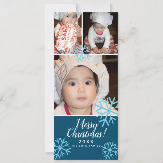 Frohe Weihnachten Blue SnowFlakes Baby Foto Collag (Vorderseite)