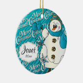 Frohe Weihnachten Blue Snowman Keramikornament (Rechts)