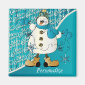 Frohe Weihnachten Blue Snowman Magnet (Vorne)