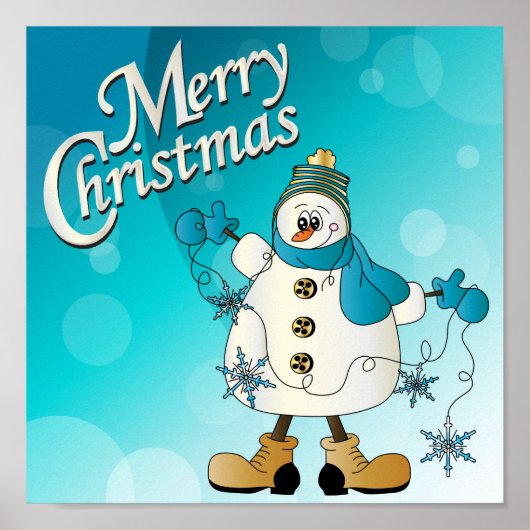 Frohe Weihnachten Blue Snowman Poster (Vorne)