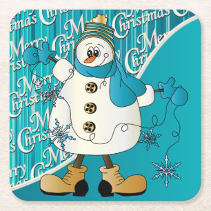 Frohe Weihnachten Blue Snowman Rechteckiger Pappuntersetzer