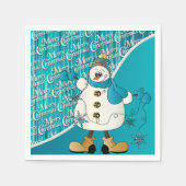 Frohe Weihnachten Blue Snowman Serviette (Vorderseite)