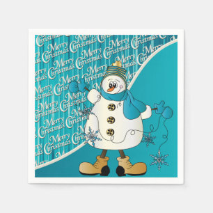 Frohe Weihnachten Blue Snowman Serviette