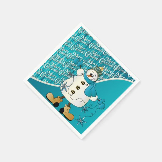 Frohe Weihnachten Blue Snowman Serviette (Ecke)