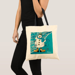 Frohe Weihnachten Blue Snowman Tragetasche