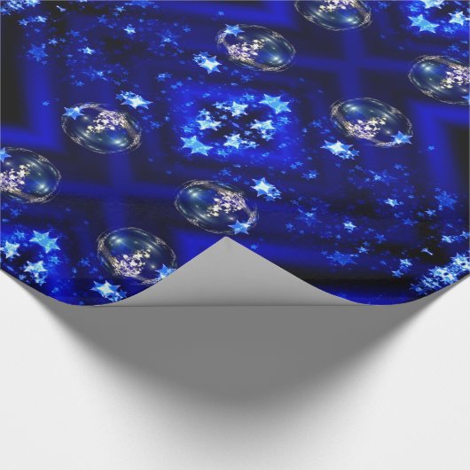 Frohe Weihnachten Blue Stars Bauble Ornaments Geschenkpapier (Ecke)