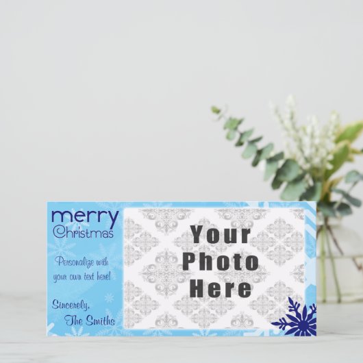 Frohe Weihnachten Blue Themed Snowflake (Stehend Vorderseite)