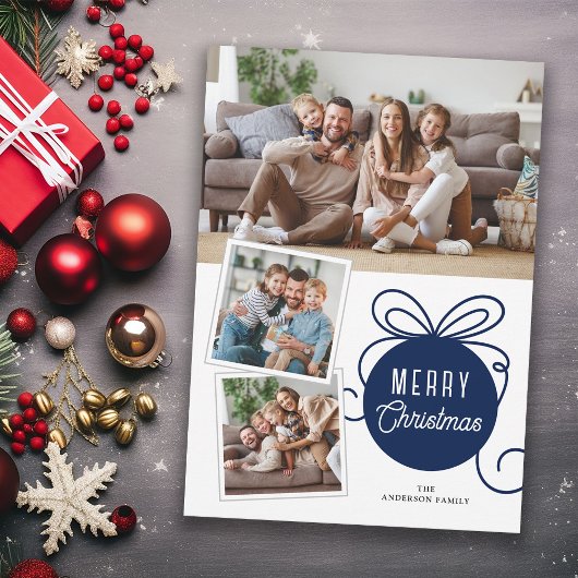 Frohe Weihnachten Blue Tree Ornament 3 Fotos