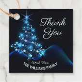 Frohe Weihnachten Blue Tree Stars Urlaub Danke Geschenkanhänger (Vorderseite)