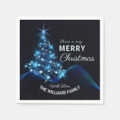 Frohe Weihnachten Blue Tree & Stars Urlaub Serviette (Vorderseite)