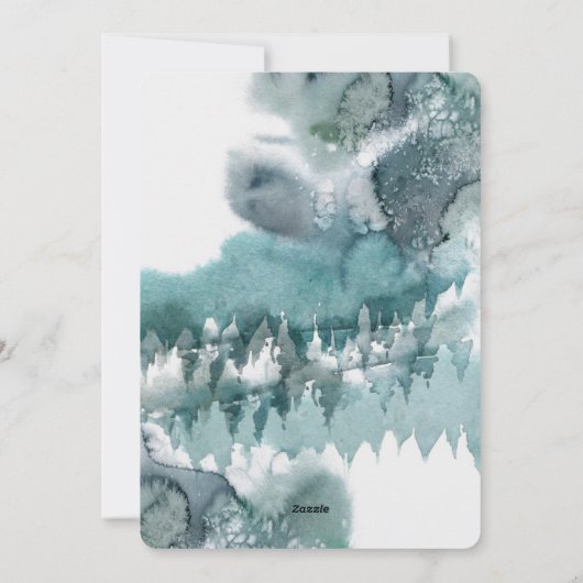 Frohe Weihnachten Blue Watercolor Winter Scape (Rückseite)