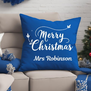 Frohe Weihnachten Blue White Minimal Custom Family Kissen