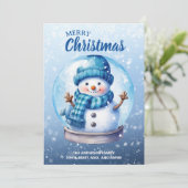 Frohe Weihnachten Blue White Snowman (Stehend Vorderseite)