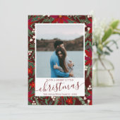 Frohe Weihnachten Blumengrün Pärchen Foto Ankündigung (Stehend Vorderseite)