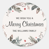 Frohe Weihnachten Blumengrüße Runder Aufkleber (Vorderseite)