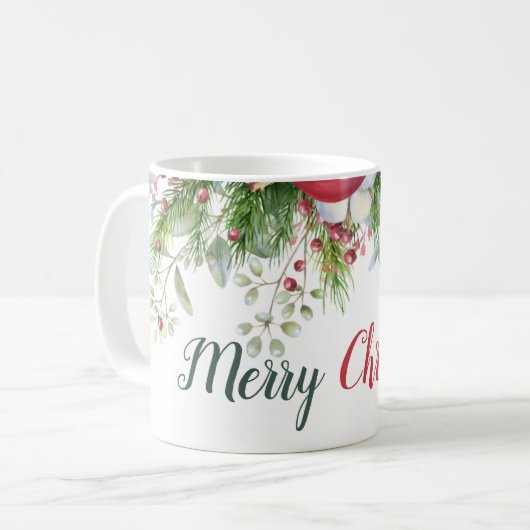 Frohe Weihnachten Blumenkranz rot grün Kaffeetasse (Vorderseite Links)