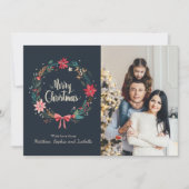 Frohe Weihnachten Blumenreath Personalisiertes Fot Karte (Vorderseite)