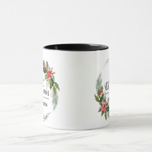 Frohe Weihnachten Blumenreath und Script Black Tasse (Zentrum)