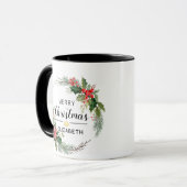 Frohe Weihnachten Blumenreath und Script Black Tasse (Vorderseite Links)