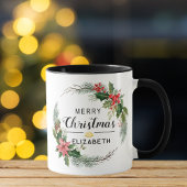 Frohe Weihnachten Blumenreath und Script Black Tasse