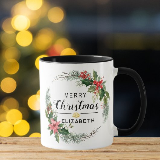 Frohe Weihnachten Blumenreath und Script Black Tasse