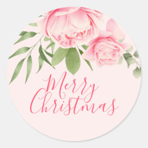 Frohe Weihnachten Blumenrosa nicht traditionell Runder Aufkleber