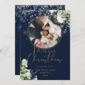 Frohe Weihnachten Blumenschnee Gold und blaues Fot (Vorne/Hinten)