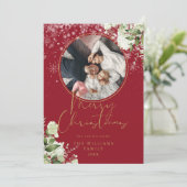 Frohe Weihnachten Blumenschnee Gold und Rotes Foto (Stehend Vorderseite)