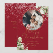 Frohe Weihnachten Blumenschnee Gold und Rotes Foto (Vorne/Hinten)