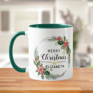 Frohe Weihnachten Blumenschrift und Skript Grün Tasse