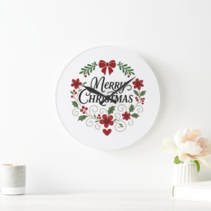 Frohe Weihnachten Blumenzauber-Uhr Große Wanduhr