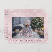 Frohe Weihnachten Blush Gold Spark Foto Glitzer Postkarte (Vorne/Hinten)