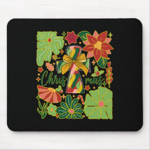 Frohe Weihnachten Boho Blume Kreuz Christliche Fra Mousepad