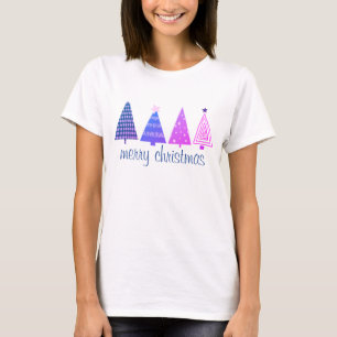 Frohe Weihnachten Boho Lila und rosa Bäume Weiß T-Shirt