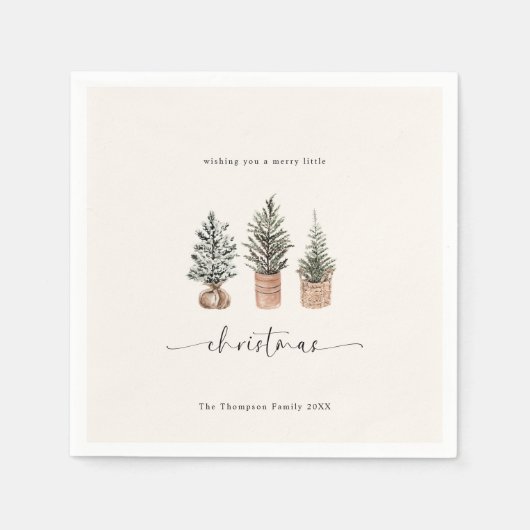 Frohe Weihnachten Boho Minimal Pine Trees Serviette (Vorderseite)