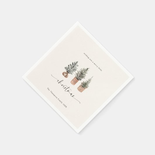 Frohe Weihnachten Boho Minimal Pine Trees Serviette (Ecke)