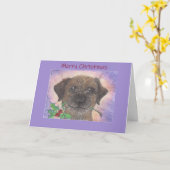 Frohe Weihnachten, Border Terrier Dog & Holly Karte (Gelbe Blume)