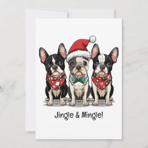 Frohe Weihnachten Boston Terrier Dogs Einladung