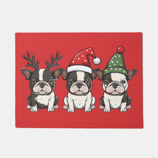 Frohe Weihnachten Boston Terrier Dogs Fußmatte (Vorderseite)