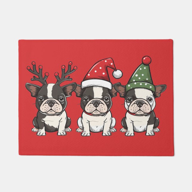 Frohe Weihnachten Boston Terrier Dogs Fußmatte (Vorderseite)