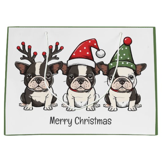 Frohe Weihnachten Boston Terrier Dogs Große Geschenktüte (Vorderseite)