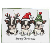 Frohe Weihnachten Boston Terrier Dogs Große Geschenktüte (Rückseite)