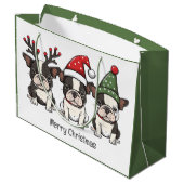 Frohe Weihnachten Boston Terrier Dogs Große Geschenktüte (Rückseite Schrägansicht)