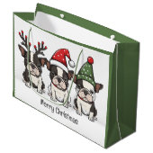 Frohe Weihnachten Boston Terrier Dogs Große Geschenktüte (Vorderseite Schrägansicht)