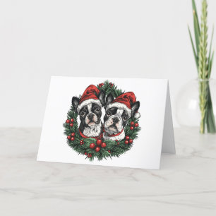 Frohe Weihnachten Boston Terrier Dogs Holiday Wrea