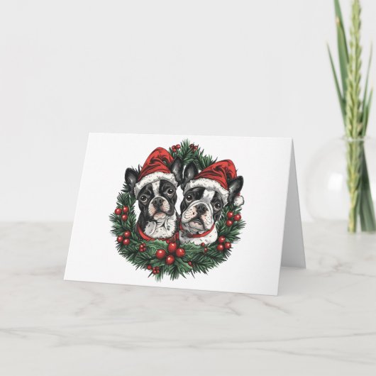 Frohe Weihnachten Boston Terrier Dogs Holiday Wrea (Vorderseite)
