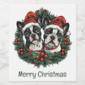 Frohe Weihnachten Boston Terrier Dogs Holiday Wrea Weinetikett (Einzelnes Label)