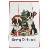 Frohe Weihnachten Boston Terrier Dogs Mittlere Geschenktüte (Rückseite)