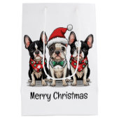 Frohe Weihnachten Boston Terrier Dogs Mittlere Geschenktüte (Rückseite)