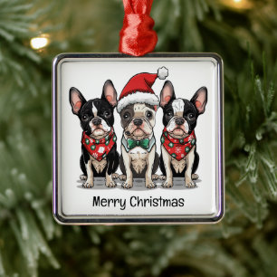 Frohe Weihnachten Boston Terrier Dogs Ornament Aus Metall
